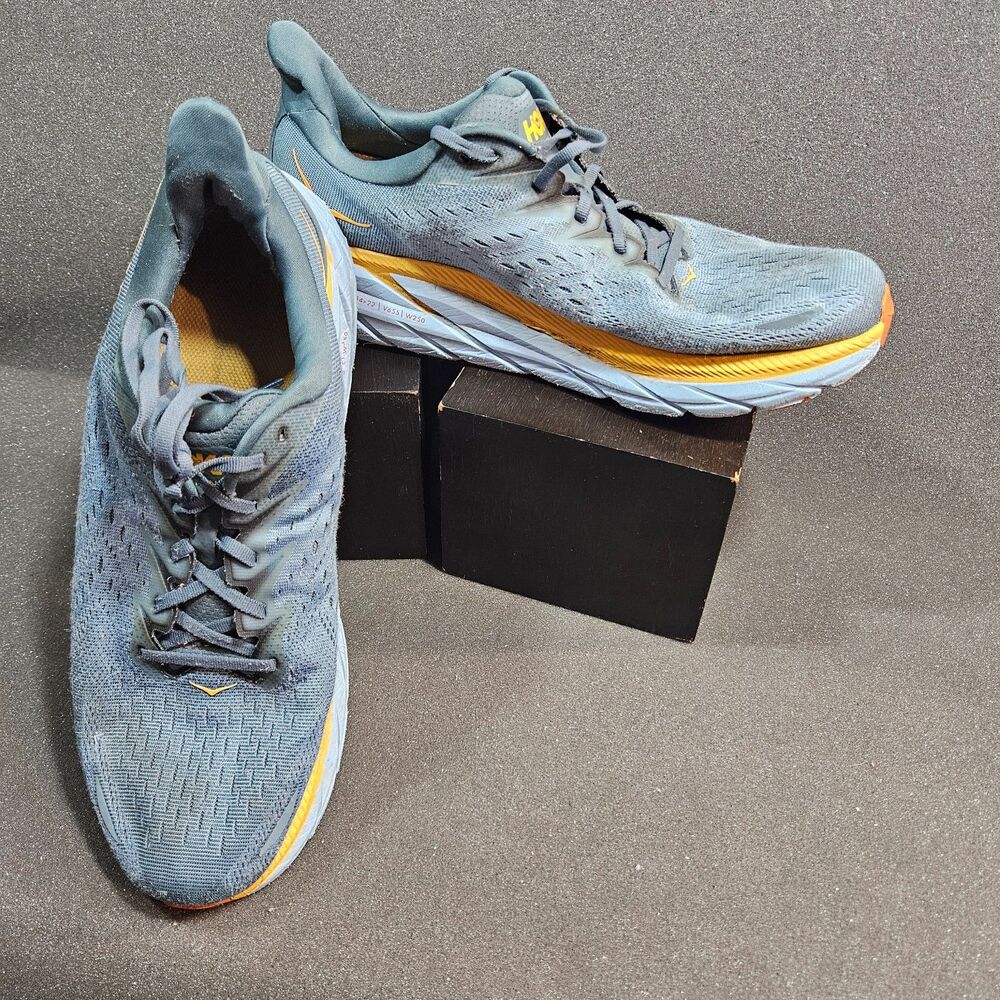 HOKA Clifton 8 Running Shoes Men’s 14D Gray Orange Athletic Sneakers